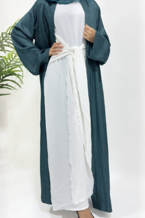 PREMIUM OPEN ABAYA WITH INNER SLIP DRESS - TEAL 1