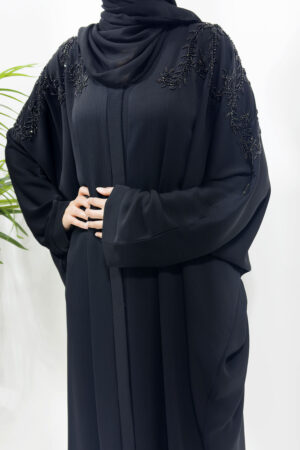 BLACK ON BLACK EMBELLISHED OPEN BATWING ABAYA - 1