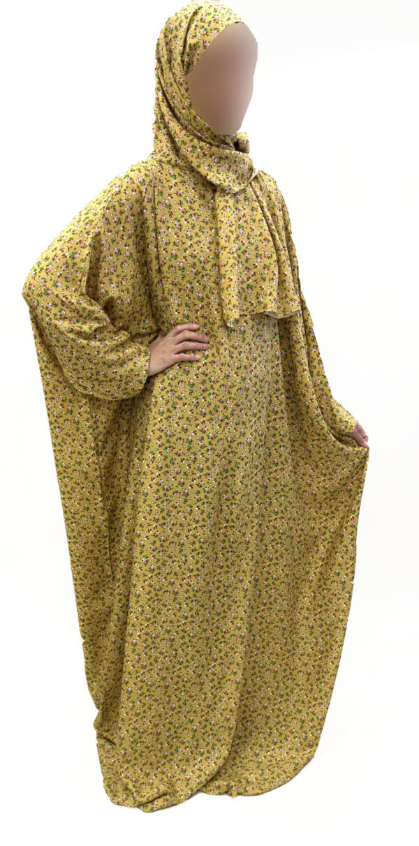 COTTON FLORAL PRINT PRAYER DRESS WITH ATTACHED HIJAB - MEDALLION 1