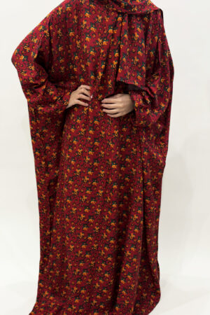 COTTON FLORAL PRINT PRAYER DRESS WITH ATTACHED HIJAB - ORANGE FLOWERS 1